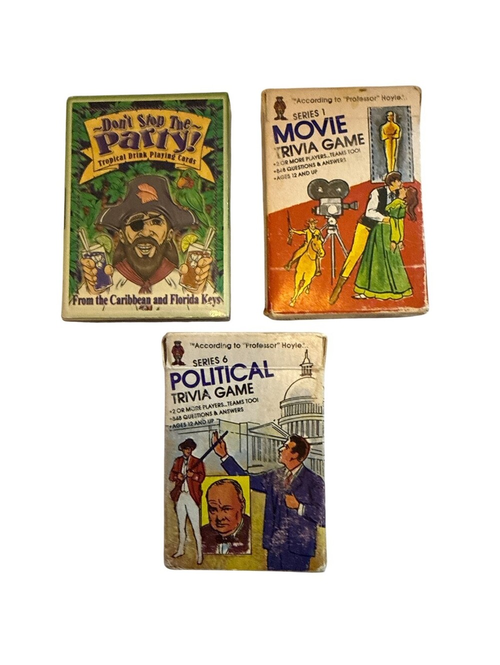 Professor Hoyle Pocket Trivia Lot Political S6 Movie S1 + Tropical Playing Cards